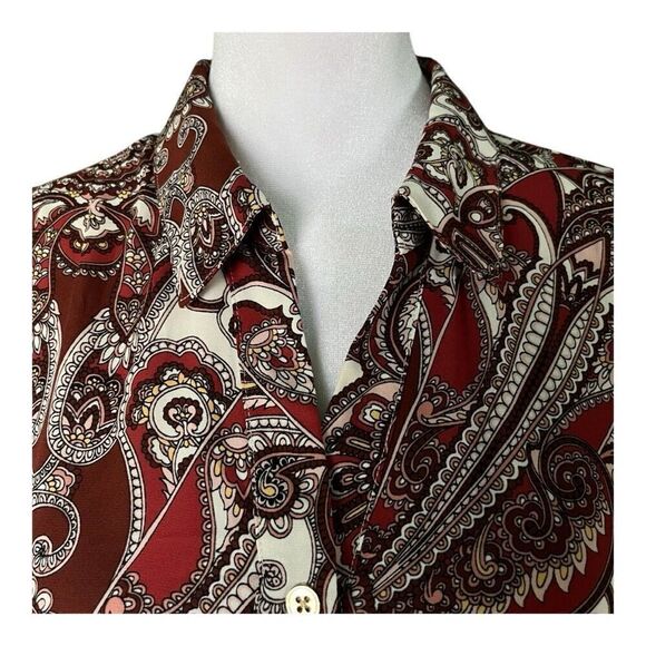 Chico’s Fall Rust/Cream Paisley Medallion Long Sleeve Blouse Size 2 - Picture 3 of 11